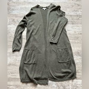 J.Jill long open cardigan green linen blend pockets capsule sweater Medium